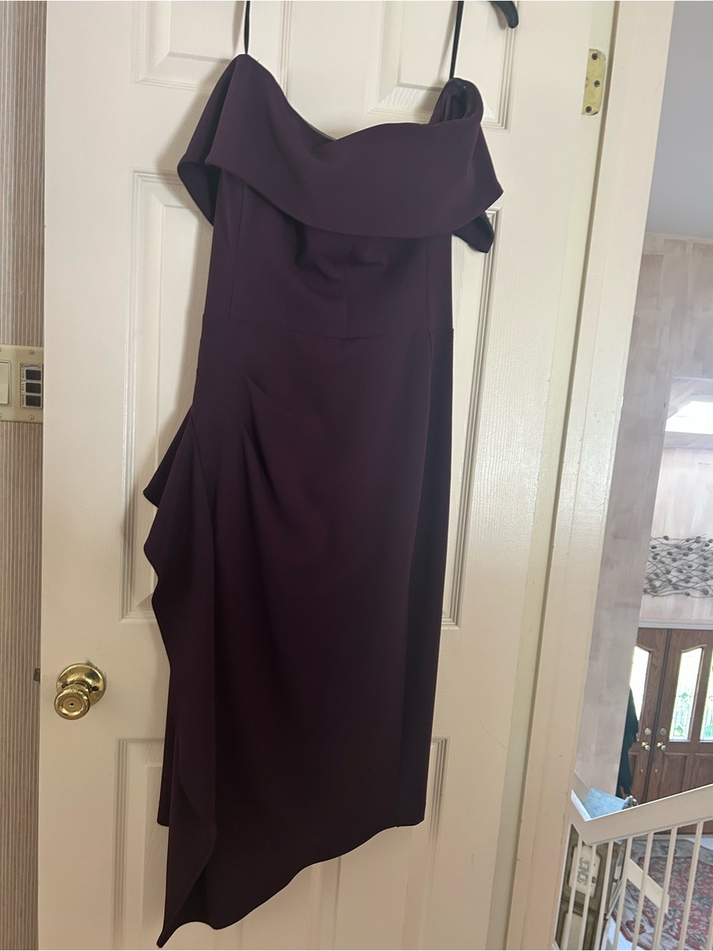 Betsy & Adam Off-Shoulder Deep Plum Cocktail Dress